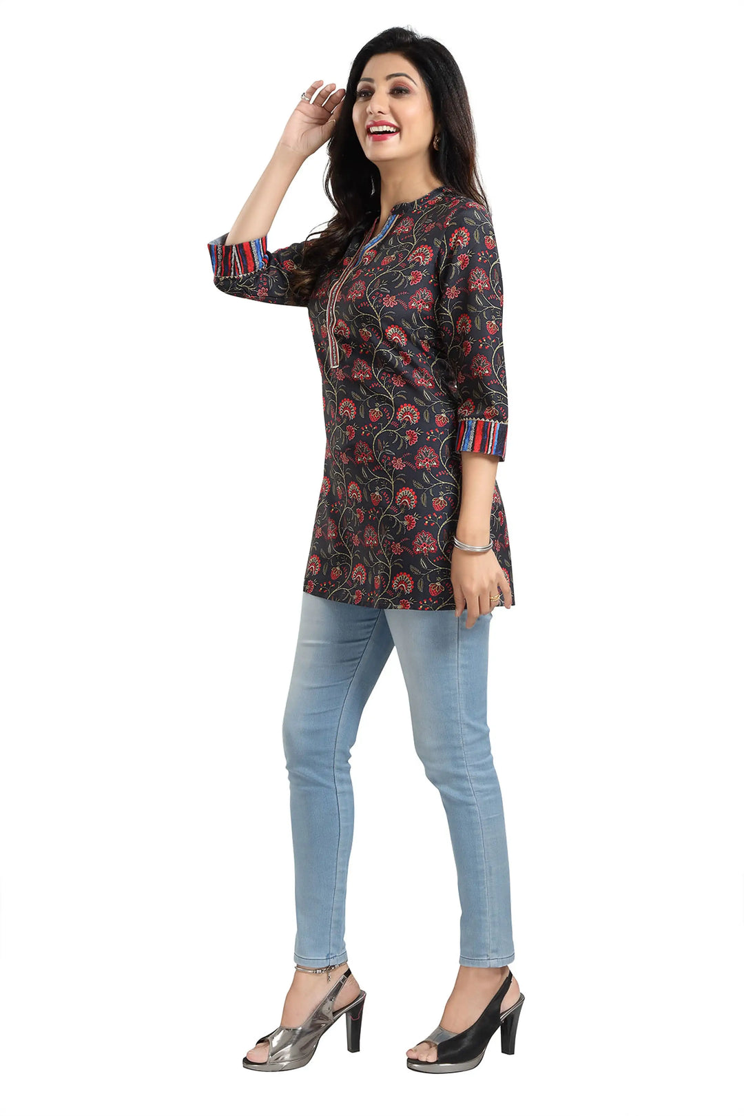Black Rayon Short Kurti | Perfect Party Wear with Elegant Printed Design