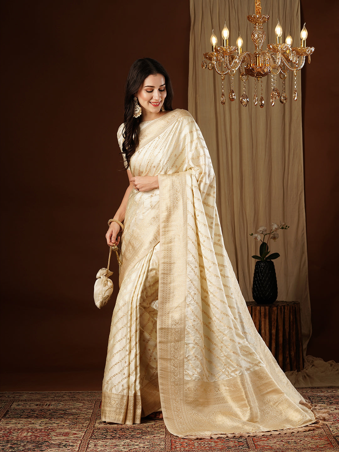 Satin Silk Saree | Wevon Jacquard Designer Work Elegant Party Wear
