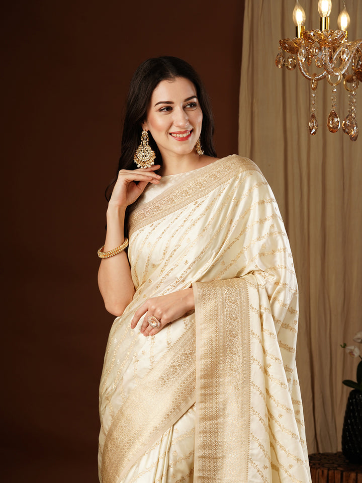 Satin Silk Saree | Wevon Jacquard Designer Work Elegant Party Wear