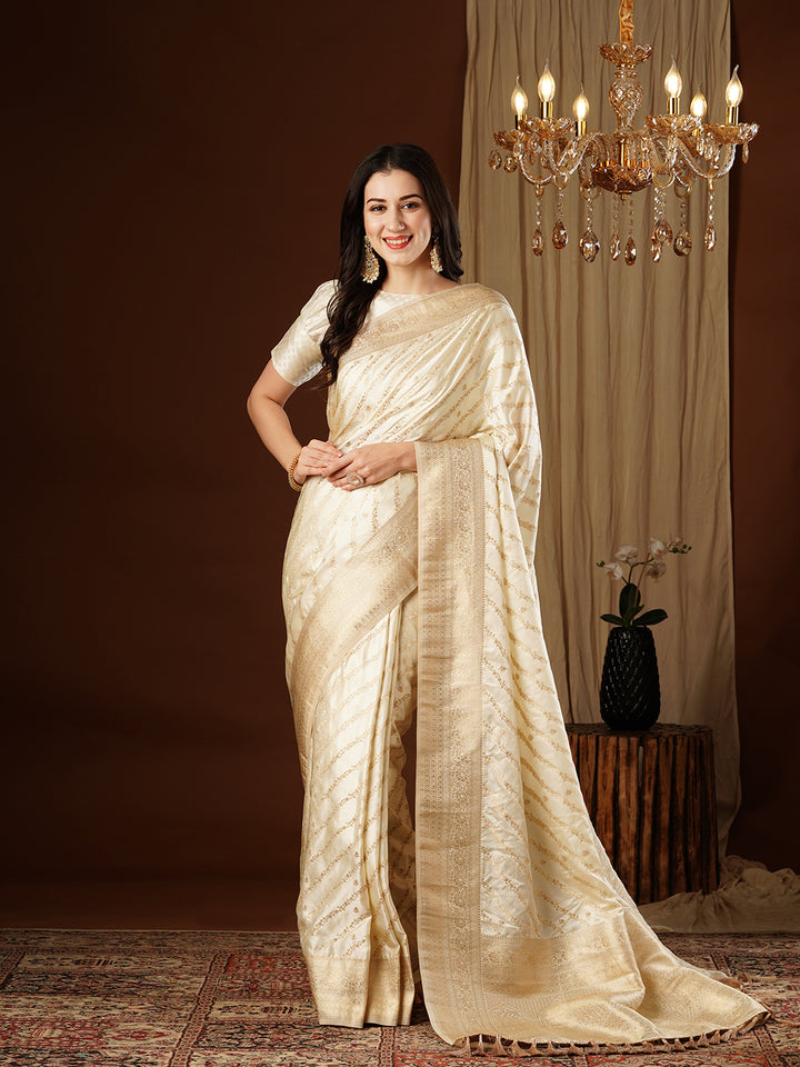 Satin Silk Saree | Wevon Jacquard Designer Work Elegant Party Wear