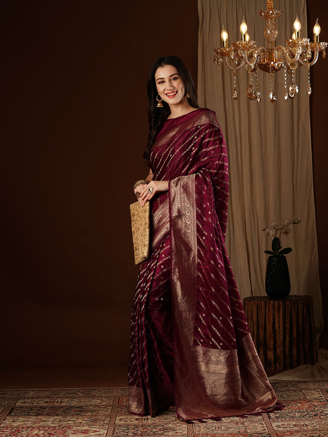 Satin Silk Saree | Wevon Jacquard Designer Work Elegant Party Wear