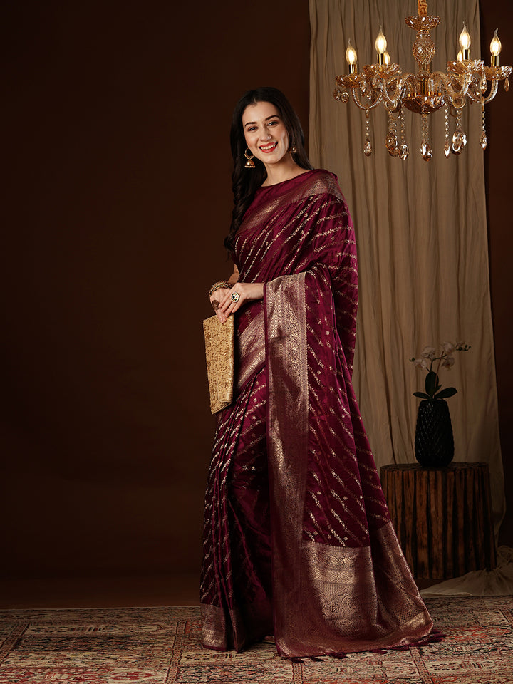 Satin Silk Saree | Wevon Jacquard Designer Work Elegant Party Wear