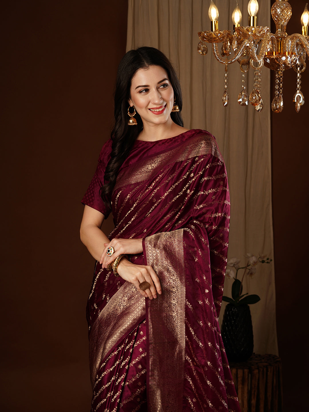 Satin Silk Saree | Wevon Jacquard Designer Work Elegant Party Wear