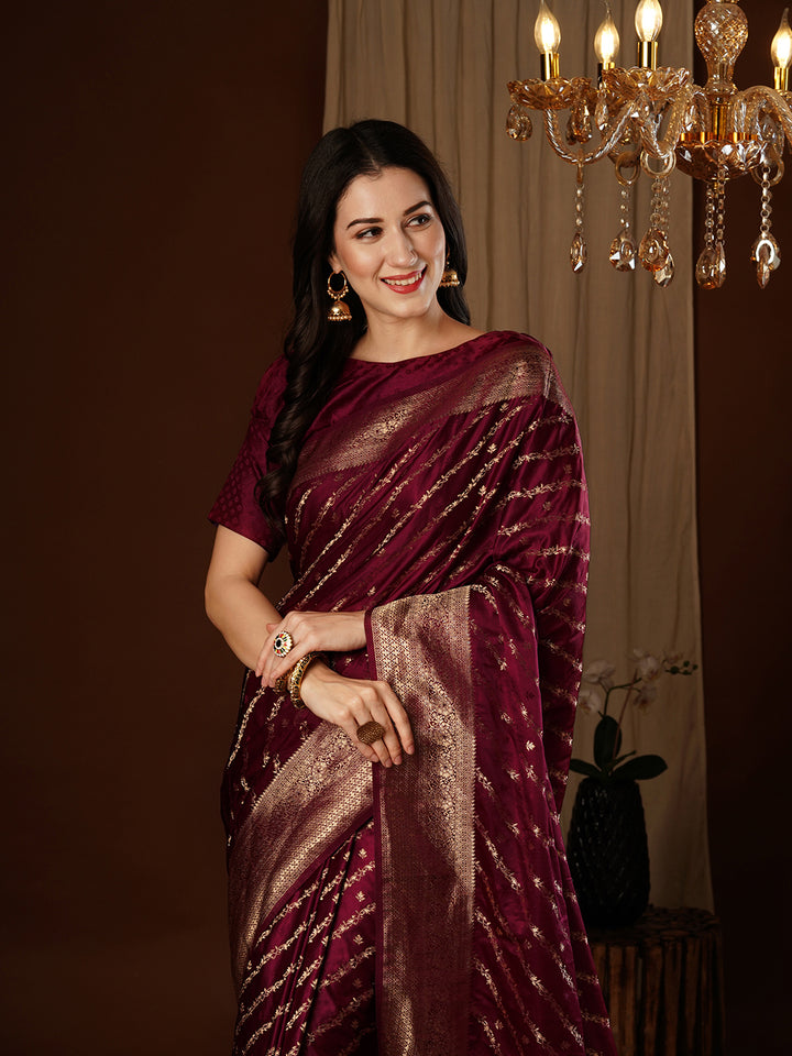 Satin Silk Saree | Wevon Jacquard Designer Work Elegant Party Wear