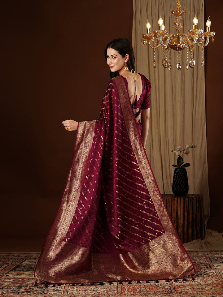 Satin Silk Saree | Wevon Jacquard Designer Work Elegant Party Wear