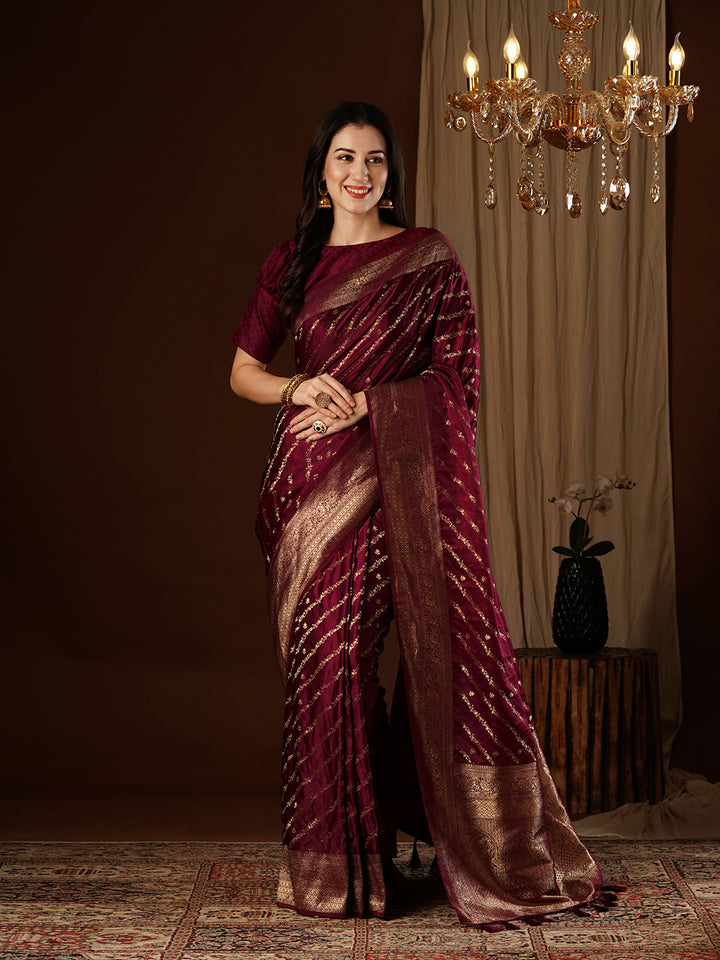 Satin Silk Saree | Wevon Jacquard Designer Work Elegant Party Wear