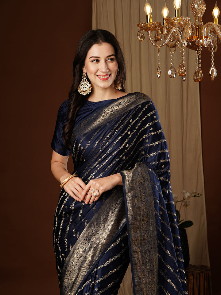 Satin Silk Saree | Wevon Jacquard Designer Work Elegant Party Wear