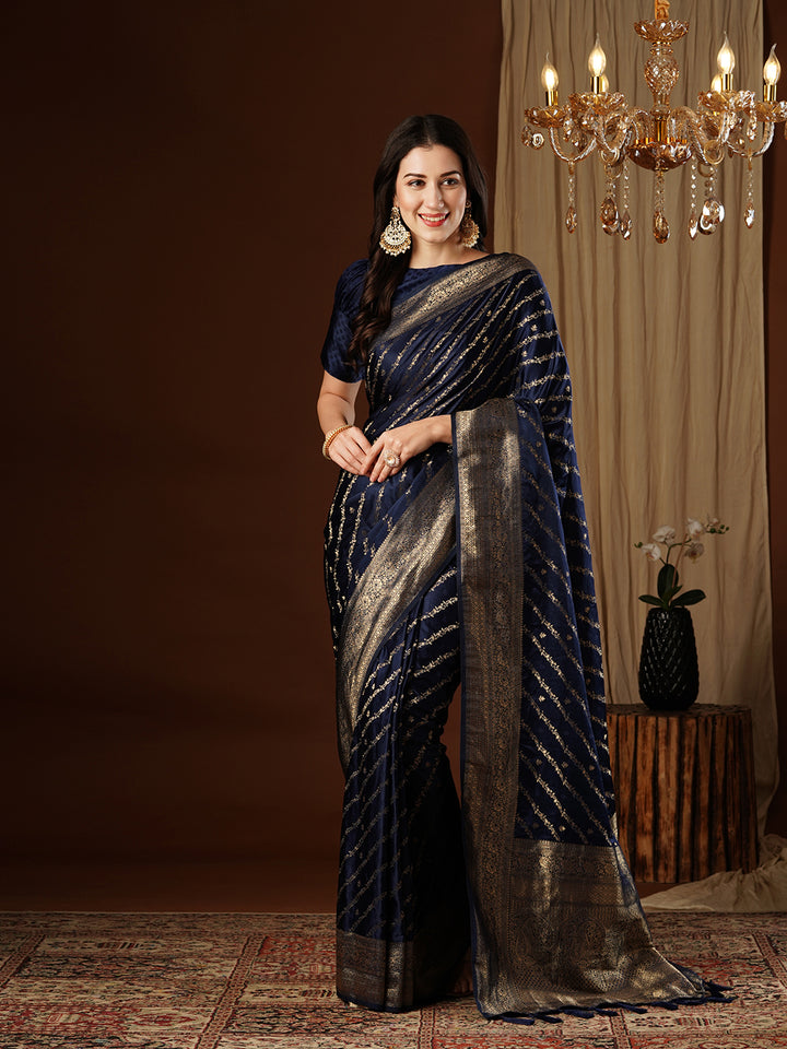 Satin Silk Saree | Wevon Jacquard Designer Work Elegant Party Wear