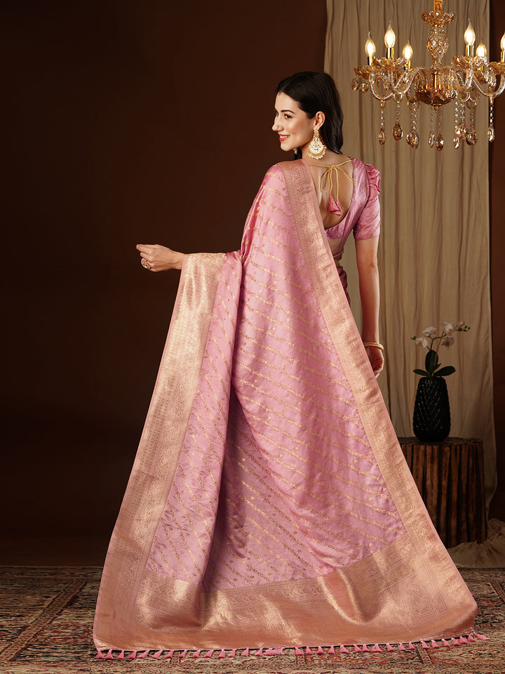 Satin Silk Saree | Wevon Jacquard Designer Work Elegant Party Wear