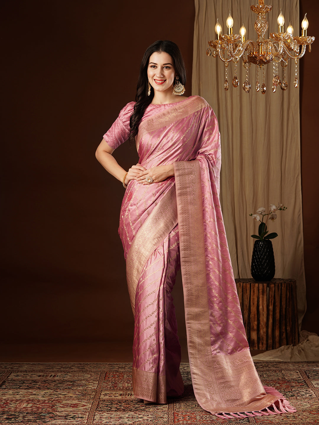 Satin Silk Saree | Wevon Jacquard Designer Work Elegant Party Wear