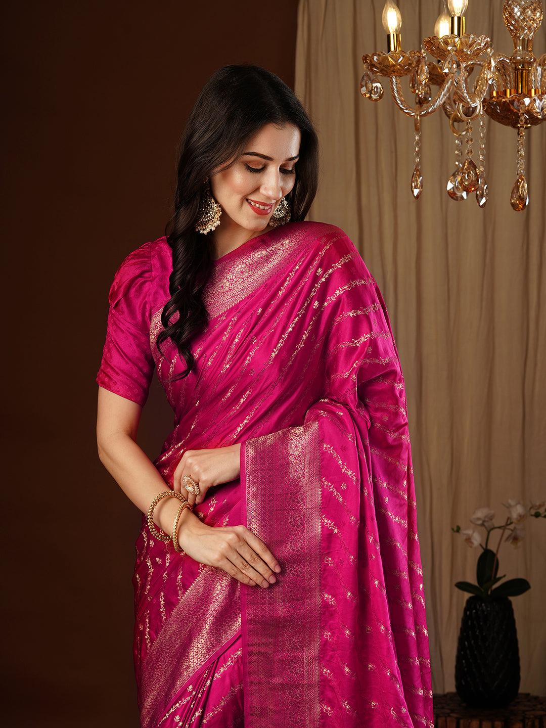Satin Silk Saree | Wevon Jacquard Designer Work Elegant Party Wear