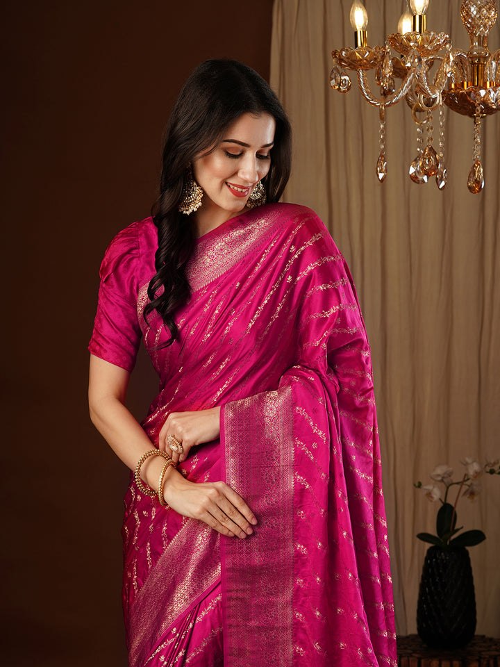 Satin Silk Saree | Wevon Jacquard Designer Work Elegant Party Wear
