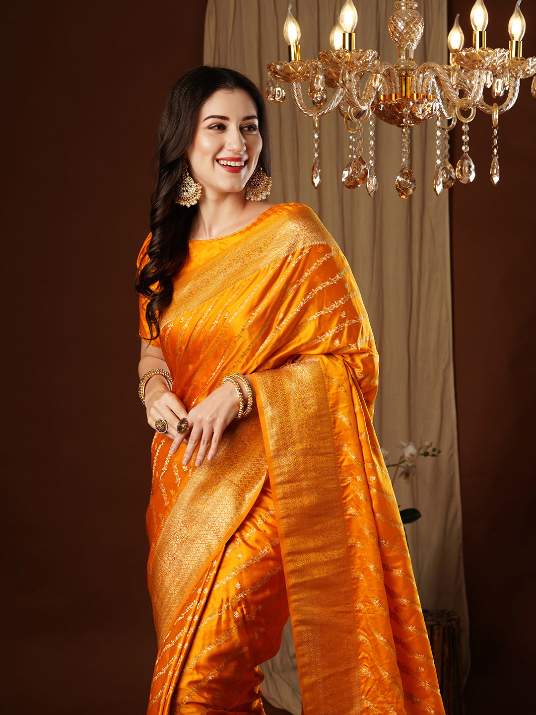 Satin Silk Saree | Wevon Jacquard Designer Work Elegant Party Wear