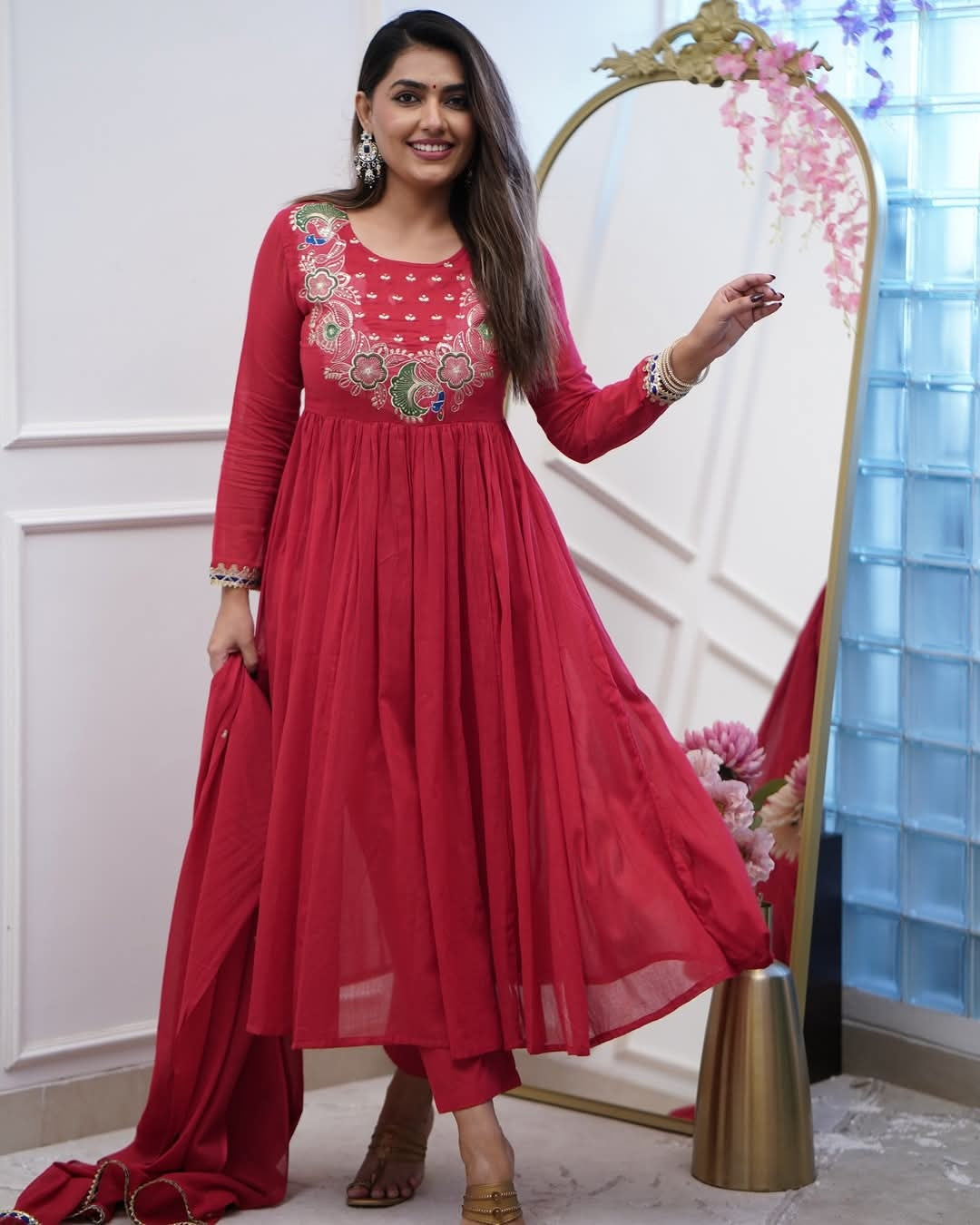 Glamorous Wedding Suit | Chinon Blend with Designer Chanderi Cotton Dupatta