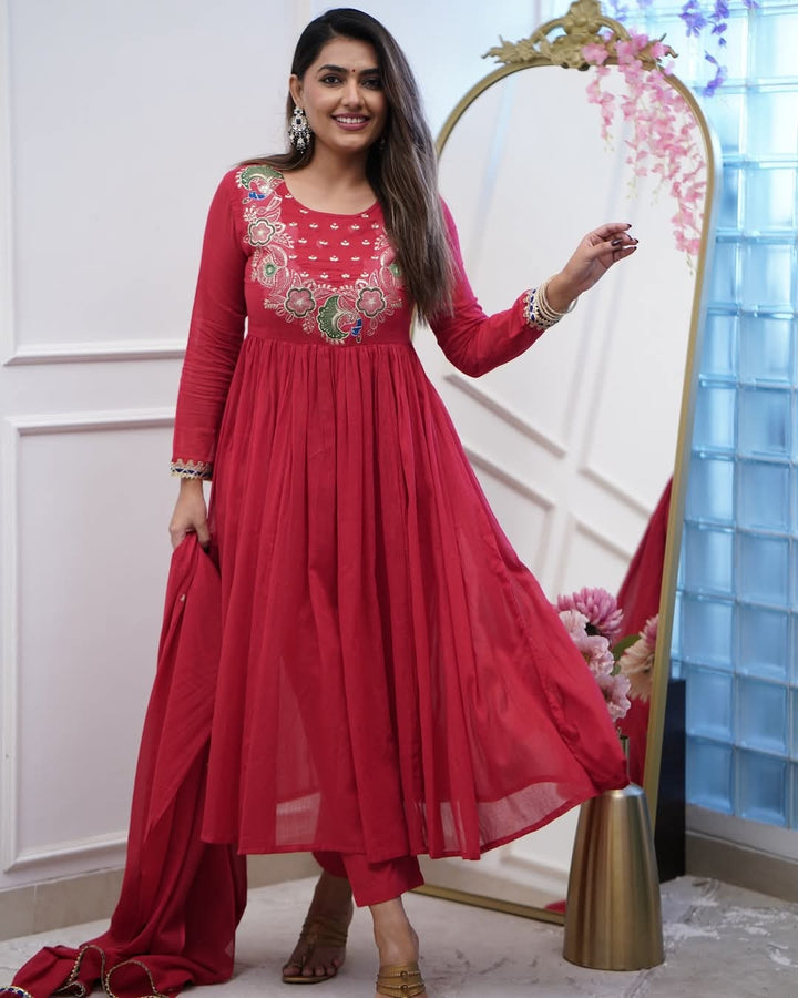 Glamorous Wedding Suit | Chinon Blend with Designer Chanderi Cotton Dupatta