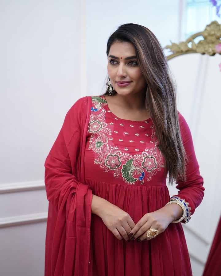 Glamorous Wedding Suit | Chinon Blend with Designer Chanderi Cotton Dupatta