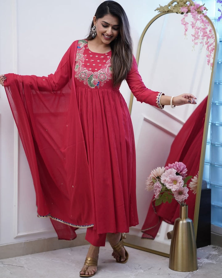 Glamorous Wedding Suit | Chinon Blend with Designer Chanderi Cotton Dupatta
