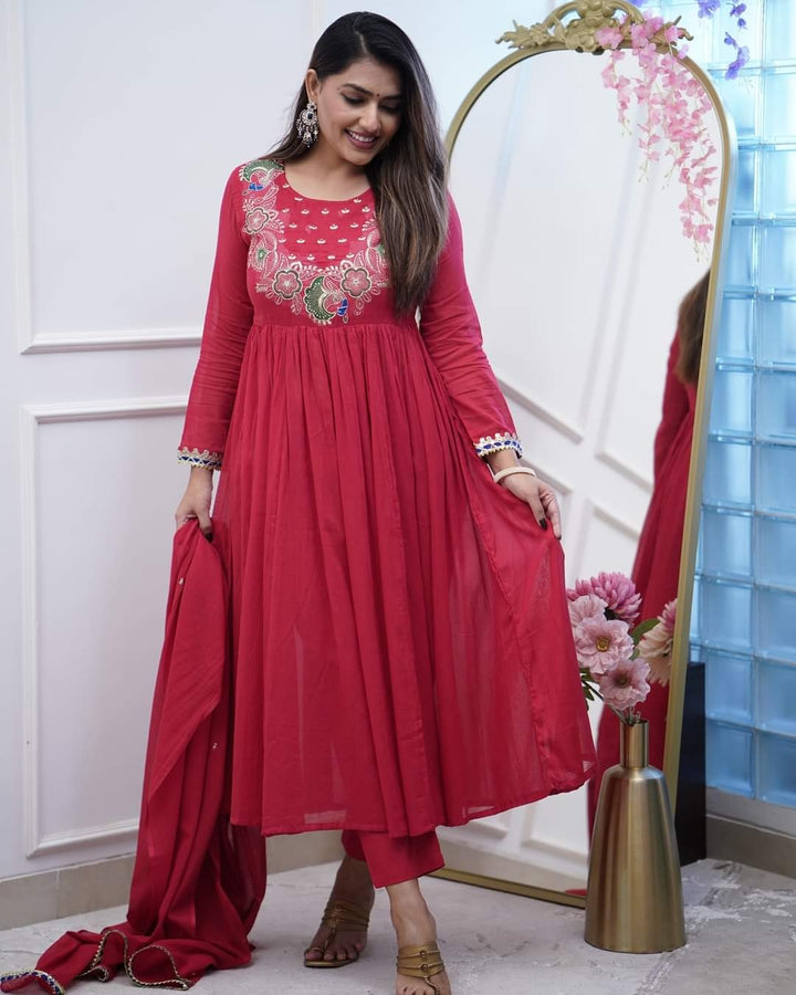 Glamorous Wedding Suit | Chinon Blend with Designer Chanderi Cotton Dupatta