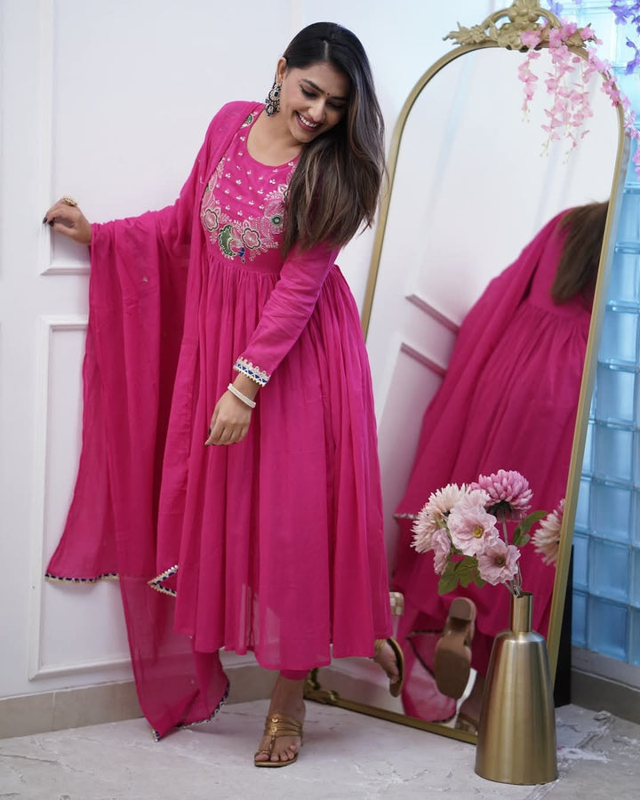 Glamorous Wedding Suit | Chinon Blend with Designer Chanderi Cotton Dupatta
