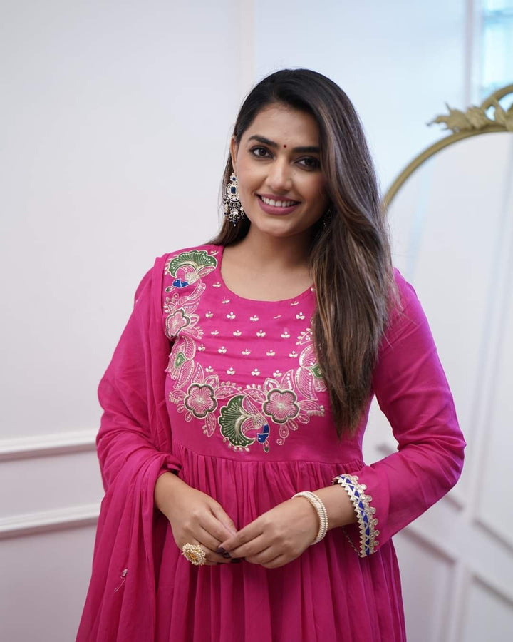 Glamorous Wedding Suit | Chinon Blend with Designer Chanderi Cotton Dupatta