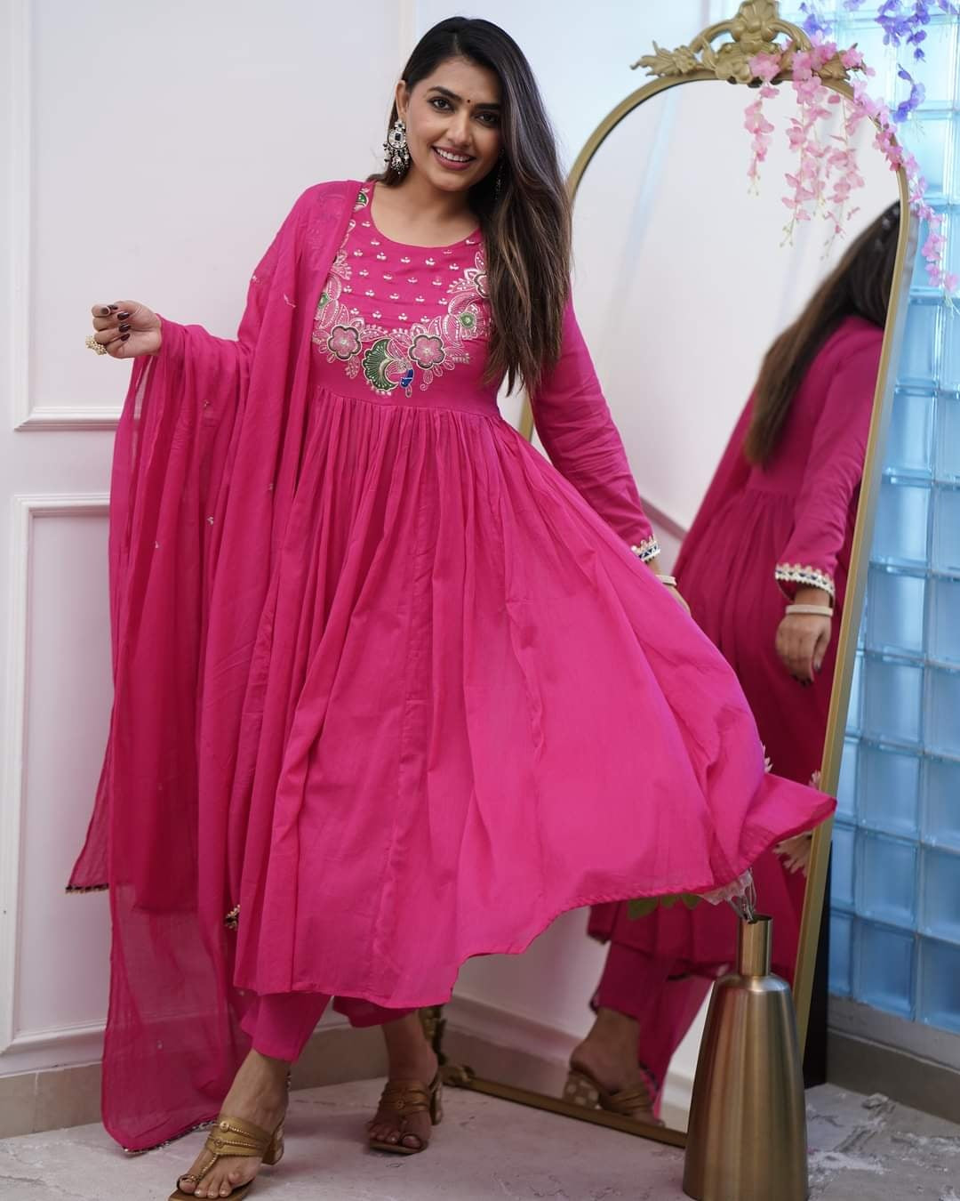 Glamorous Wedding Suit | Chinon Blend with Designer Chanderi Cotton Dupatta