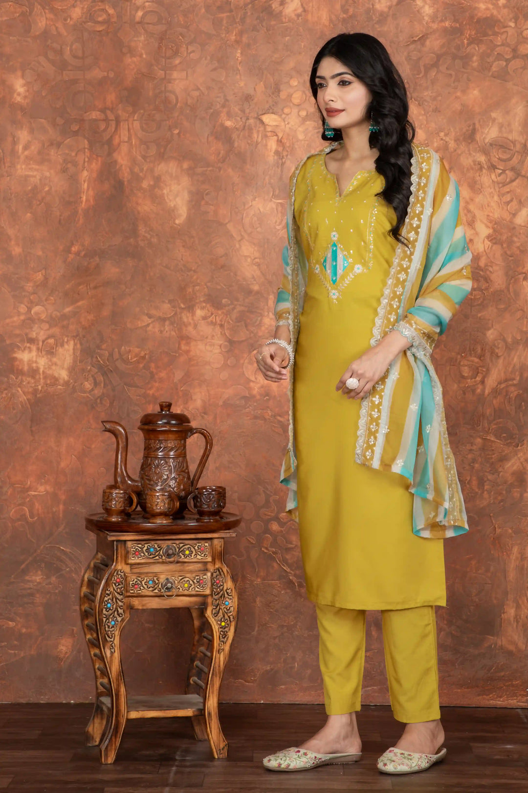 Mustard Embroidered Salwar Suit | Premium Chanderi Cotton Fabric