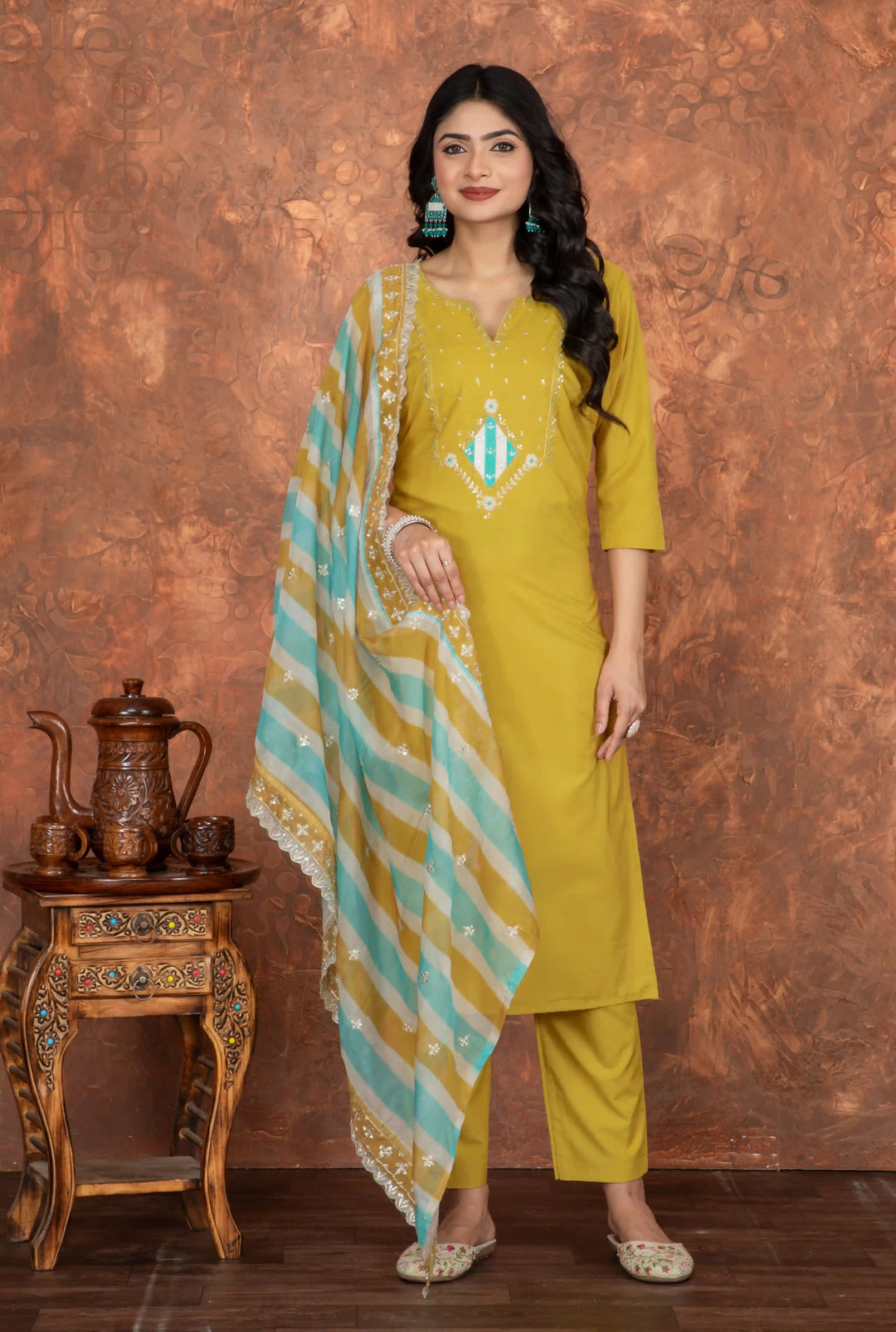 Mustard Embroidered Salwar Suit | Premium Chanderi Cotton Fabric