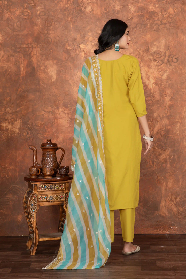 Mustard Embroidered Salwar Suit | Premium Chanderi Cotton Fabric