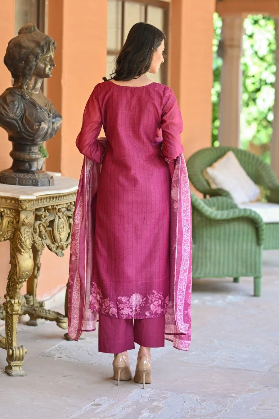 Partywear Embroidery Suit | Rayon Slub Top  Cotton Slub Bottom