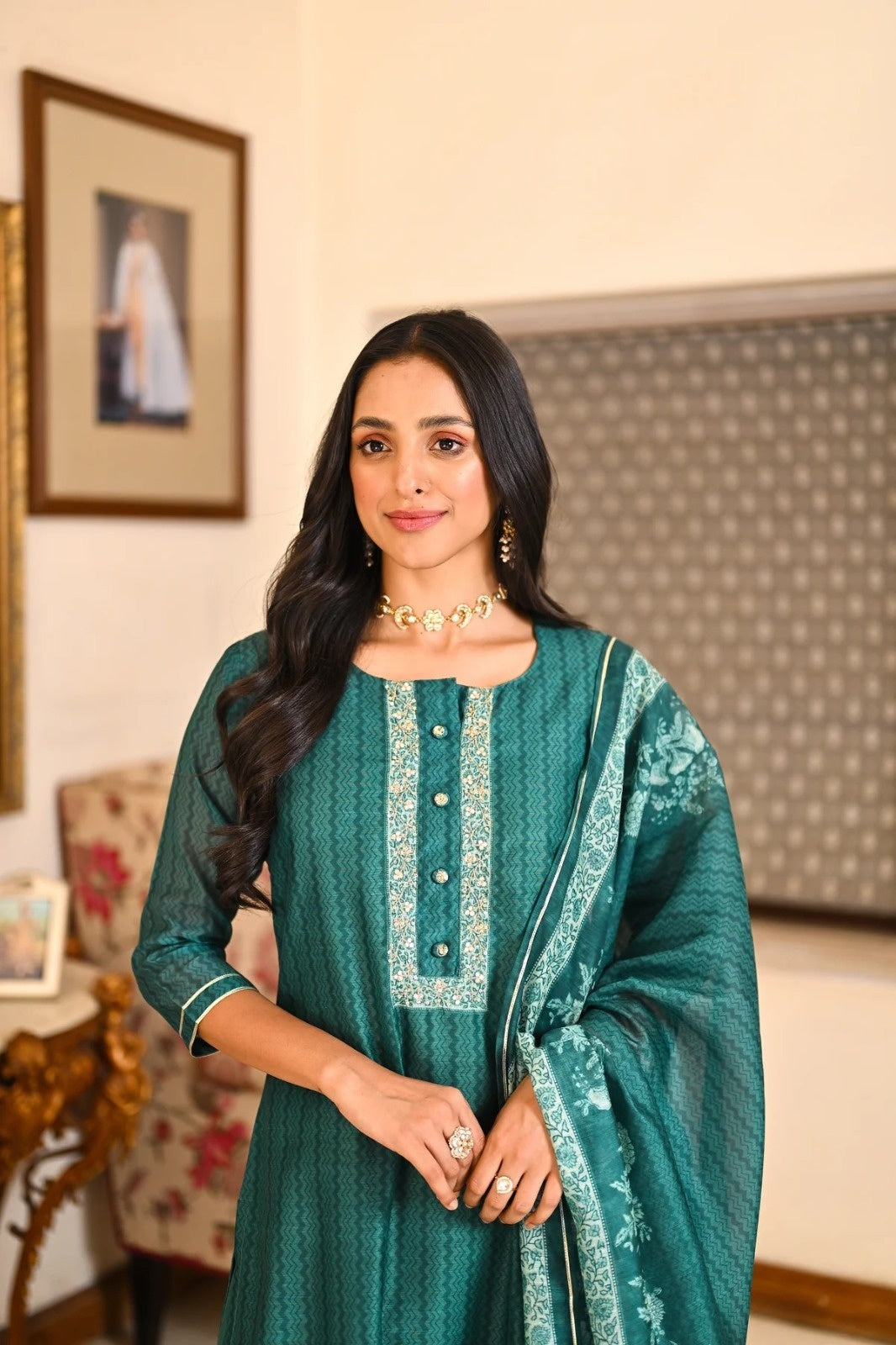 Partywear Embroidery Suit | Rayon Slub Top  Cotton Slub Bottom