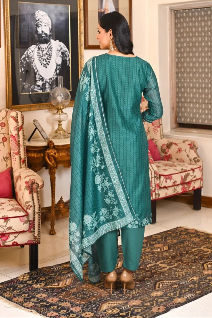 Partywear Embroidery Suit | Rayon Slub Top  Cotton Slub Bottom