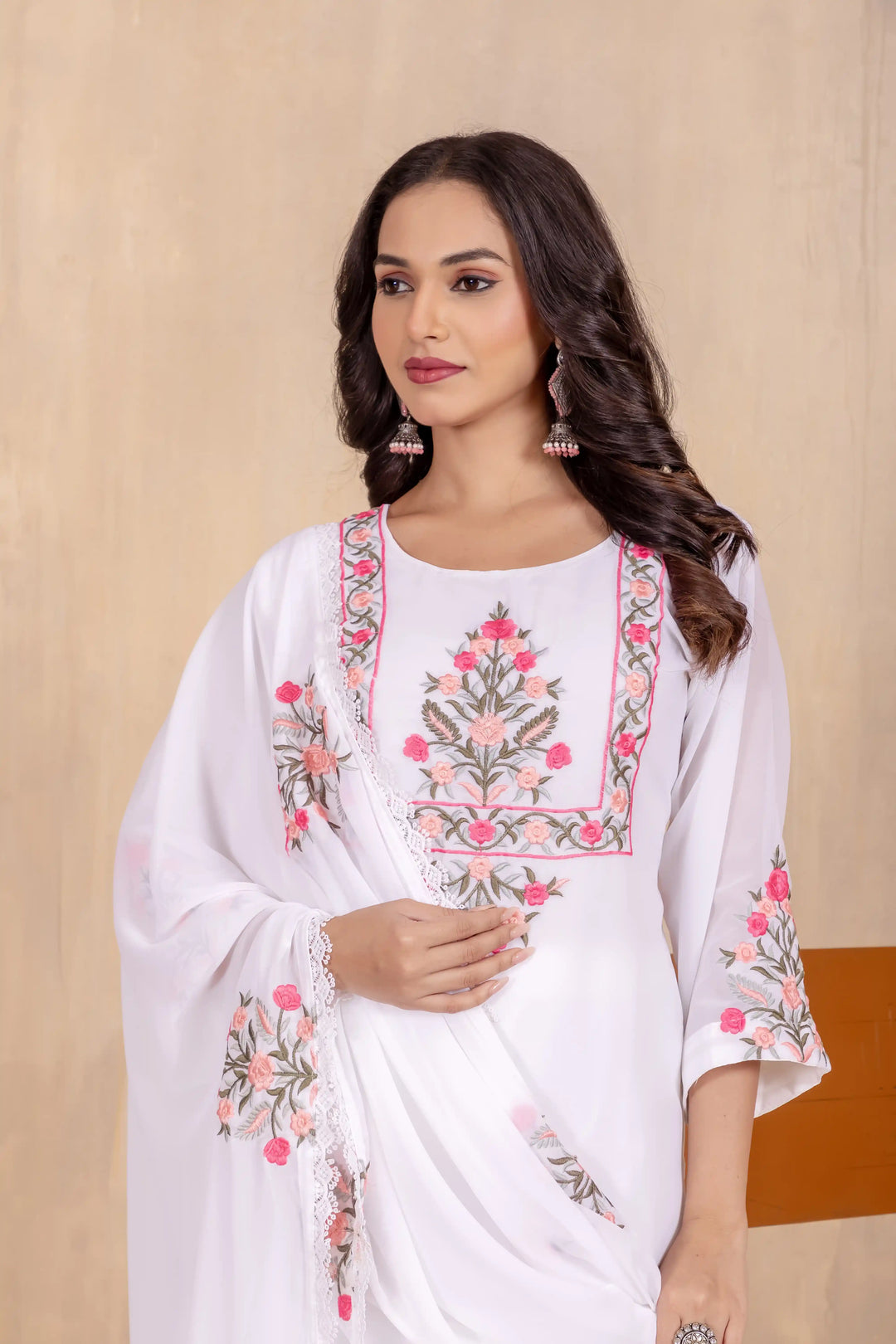Luxurious Embroidered Suit | Faux Georgette Fabric with Dupatta