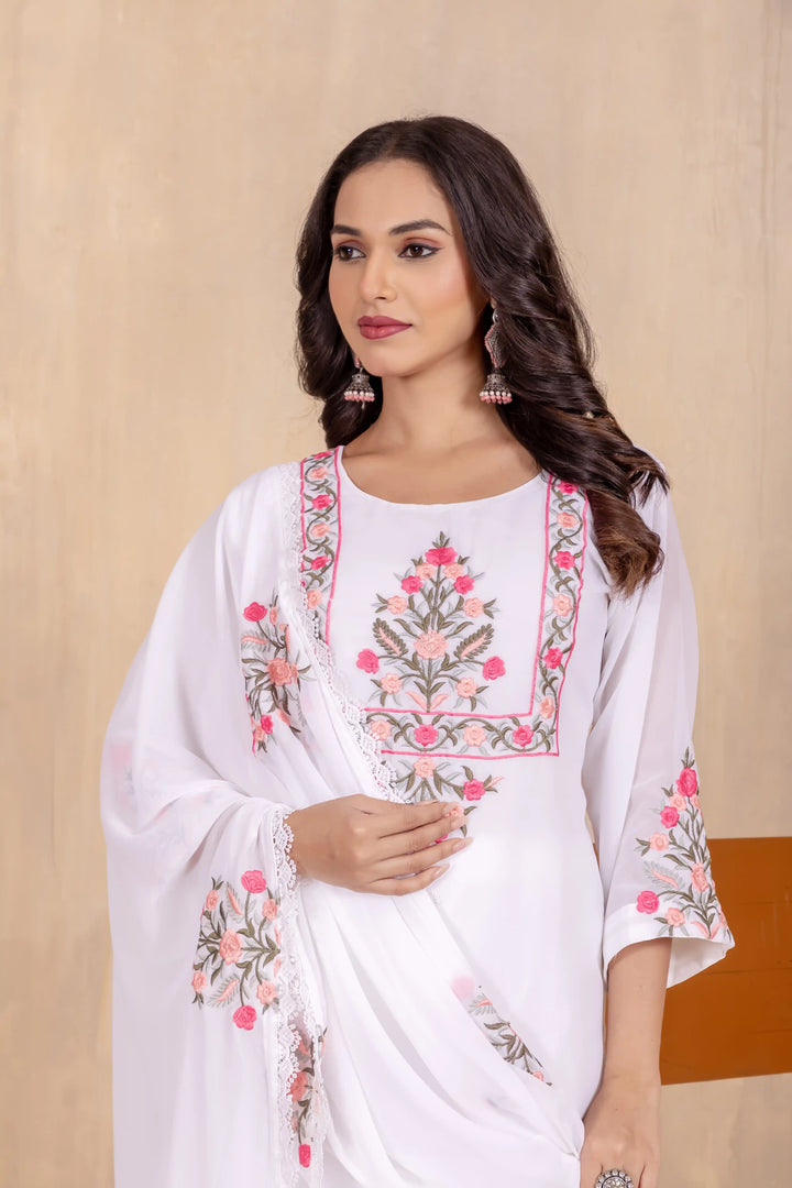 Luxurious Embroidered Suit | Faux Georgette Fabric with Dupatta