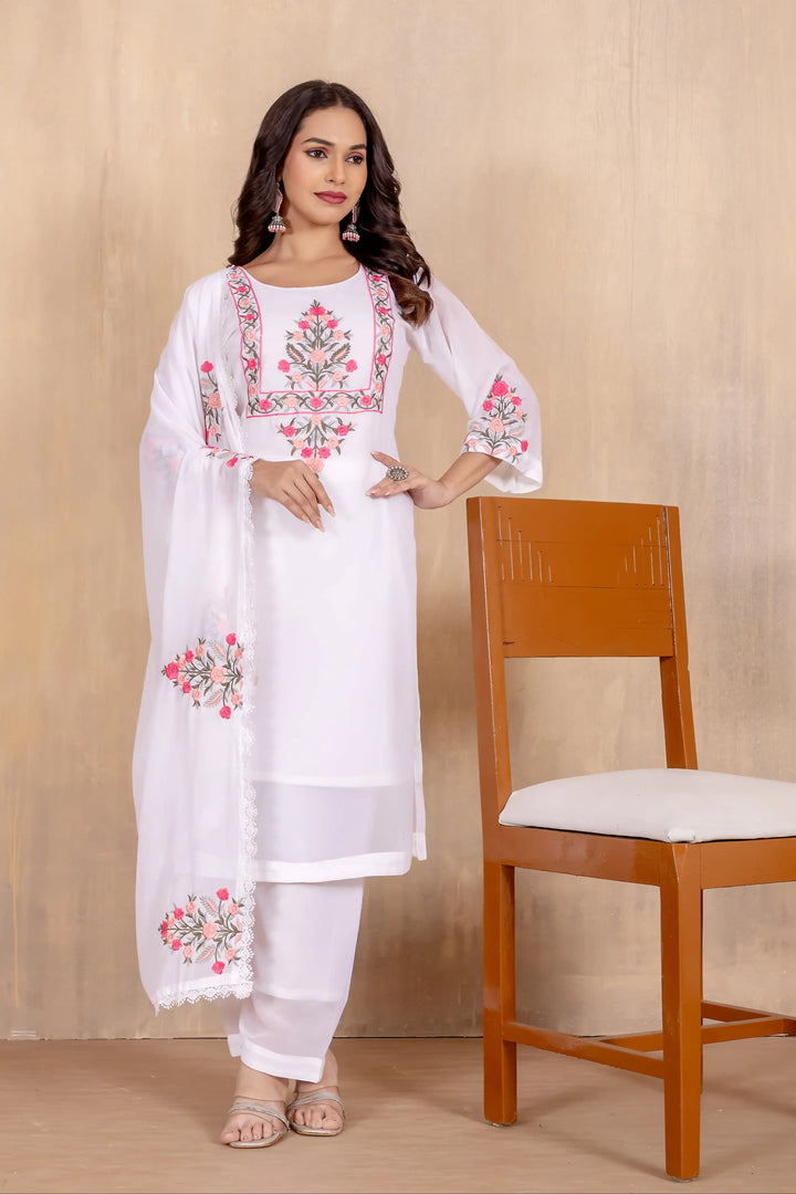 Luxurious Embroidered Suit | Faux Georgette Fabric with Dupatta
