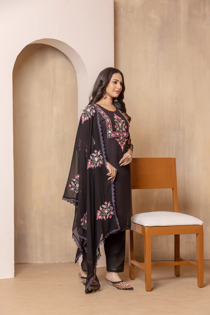Luxurious Embroidered Suit | Faux Georgette Fabric with Dupatta