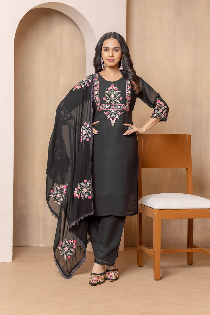 Luxurious Embroidered Suit | Faux Georgette Fabric with Dupatta