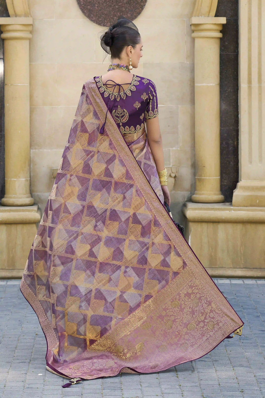 Designer Wevon Embroidery Saree | Stunning Purple Jacquard Silk Drape
