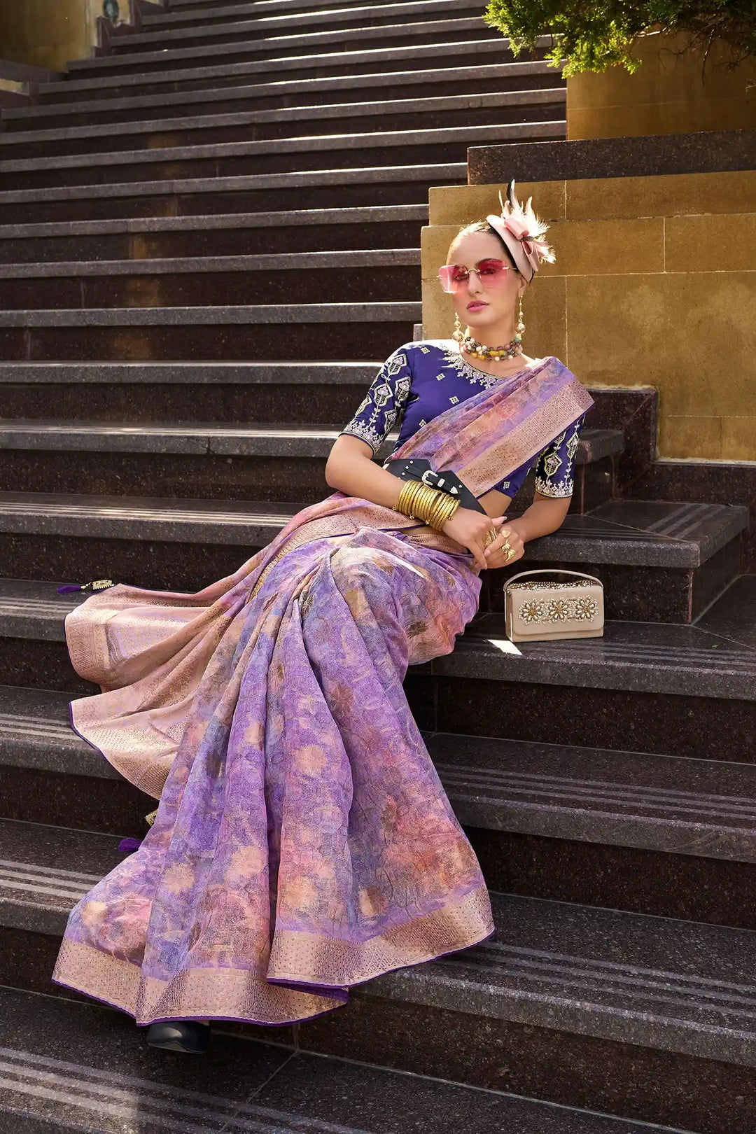 Stylish Lavender Silk Saree | Heavy Wevon Designer & Fancy Embroidery