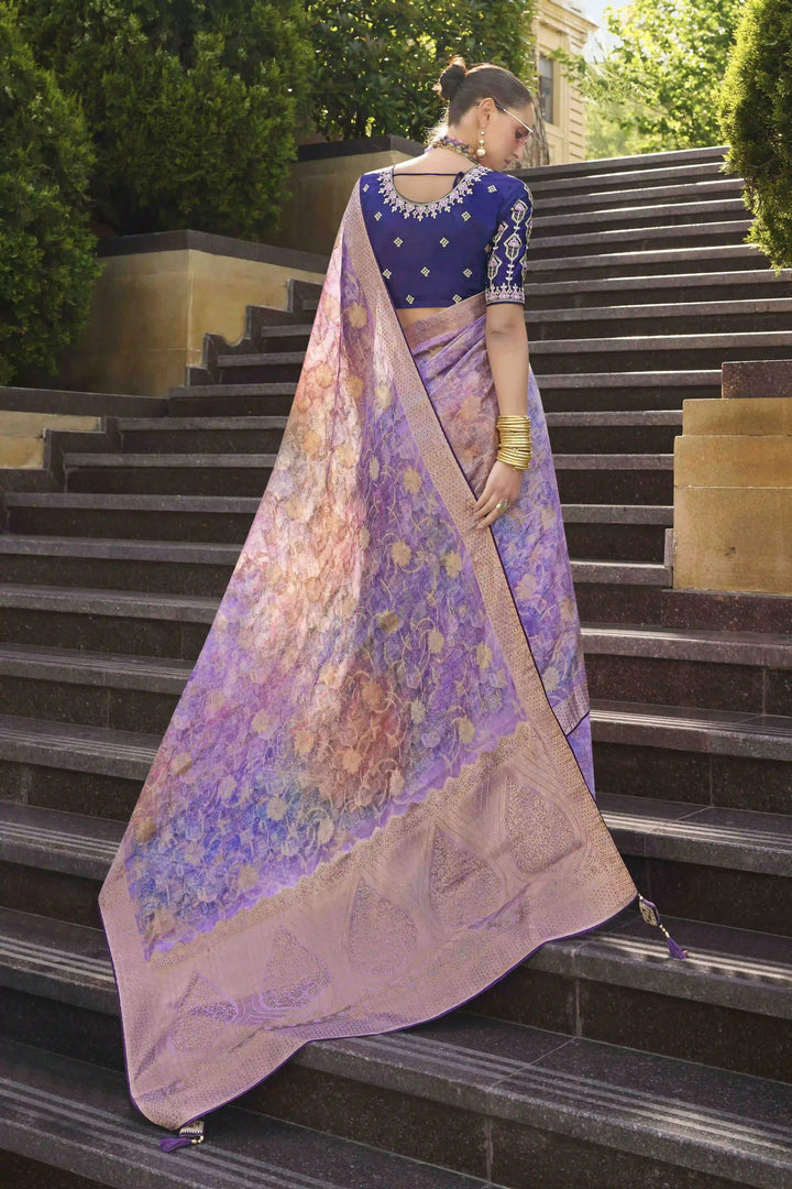 Stylish Lavender Silk Saree | Heavy Wevon Designer & Fancy Embroidery