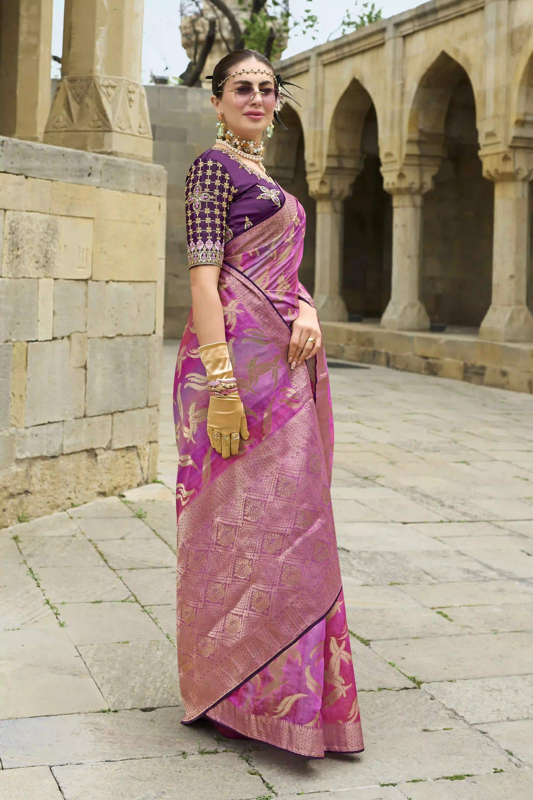 Orchid Bloom Jacquard Silk Saree | Heavy Wevon Designer Work