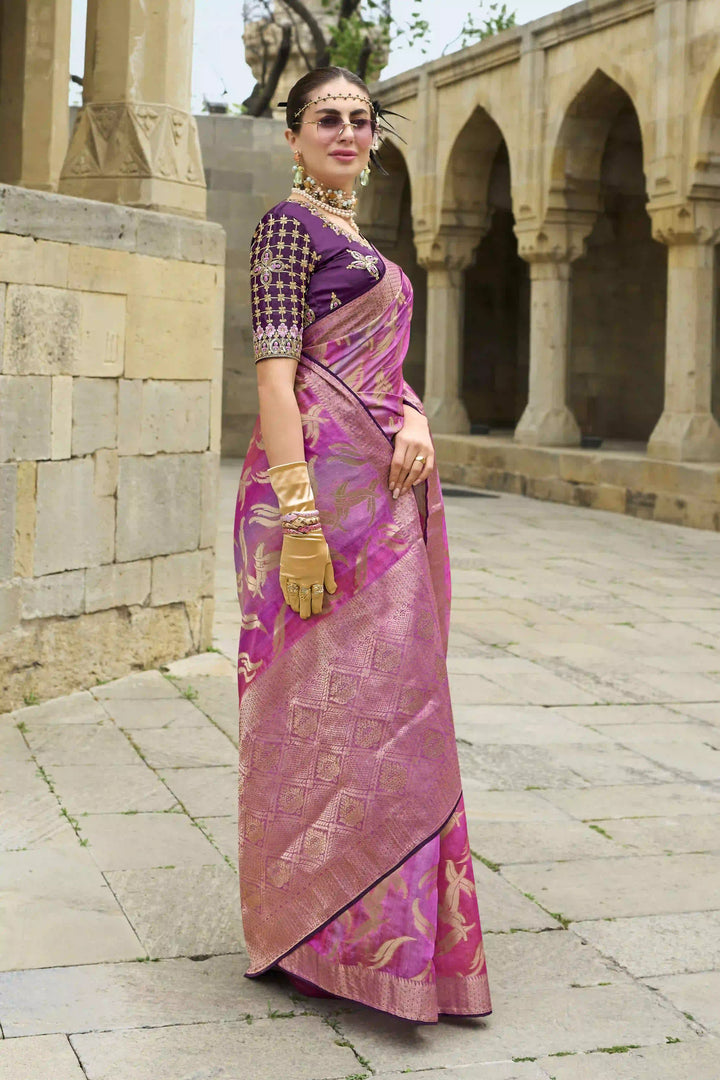 Orchid Bloom Jacquard Silk Saree | Heavy Wevon Designer Work