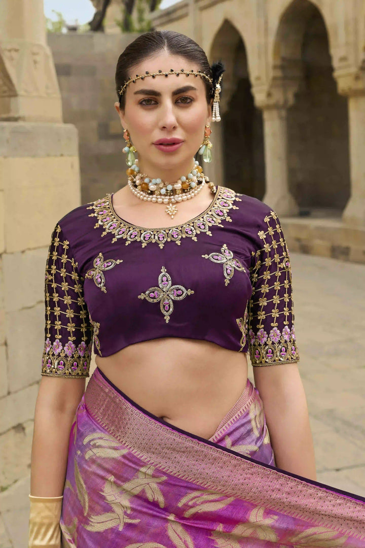 Orchid Bloom Jacquard Silk Saree | Heavy Wevon Designer Work