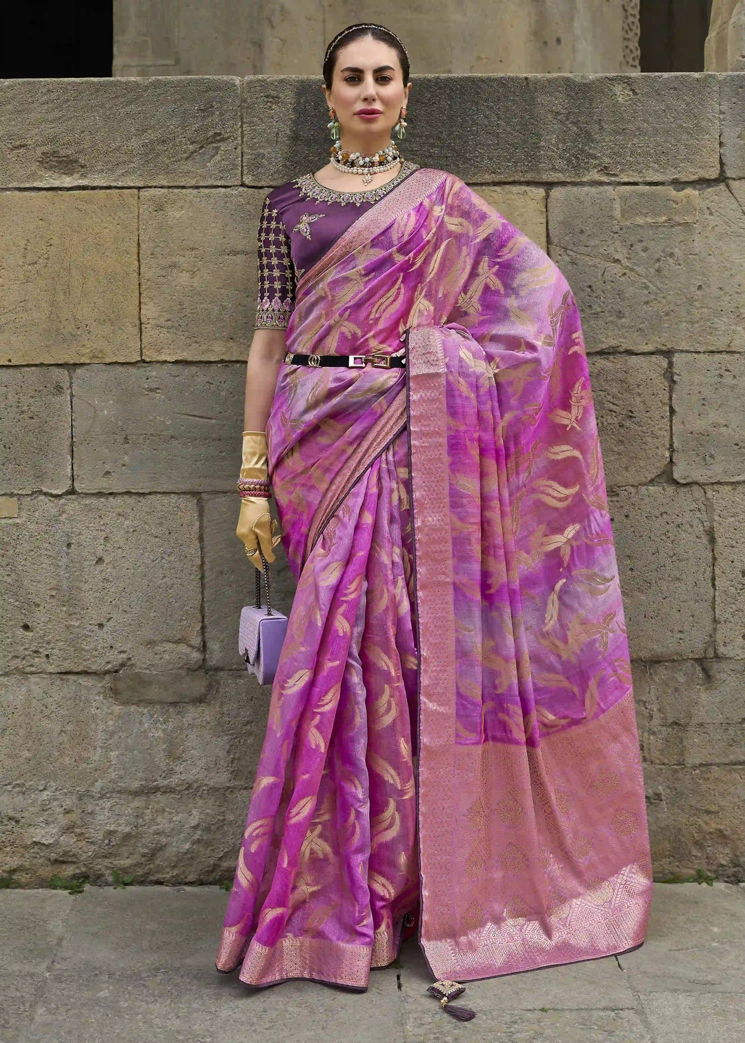 Orchid Bloom Jacquard Silk Saree | Heavy Wevon Designer Work