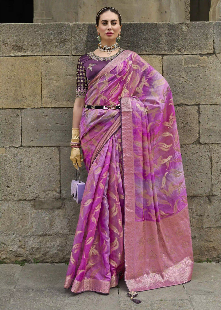 Orchid Bloom Jacquard Silk Saree | Heavy Wevon Designer Work