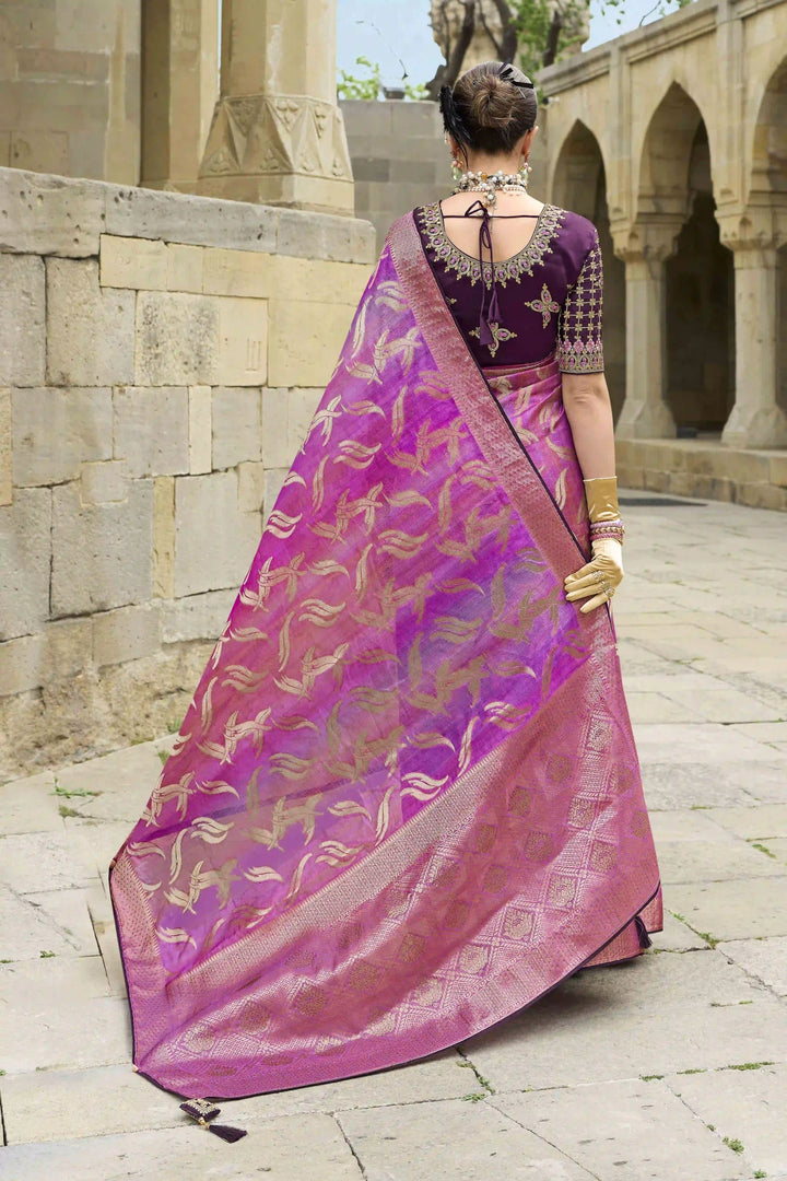 Orchid Bloom Jacquard Silk Saree | Heavy Wevon Designer Work