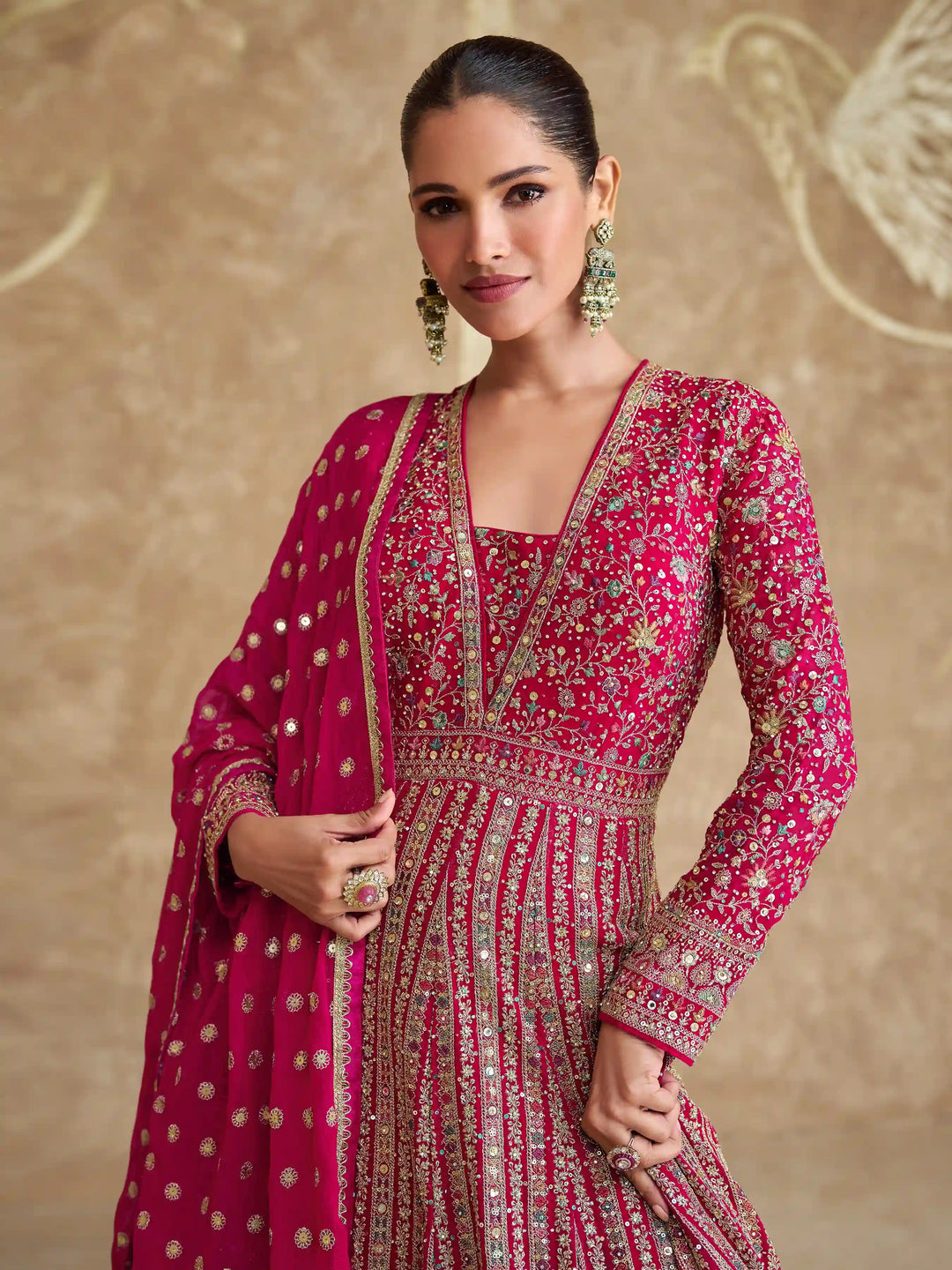 Designer Bright Pink Anarkali Suit | Georgette Dupatta Party Wear Dress
