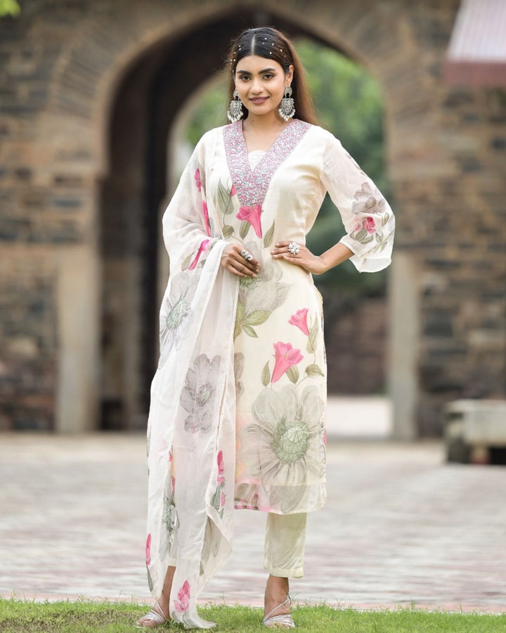 Trendy Georgette Top Rayon Bottom | Georgette Dupatta Embroidery & Print Work