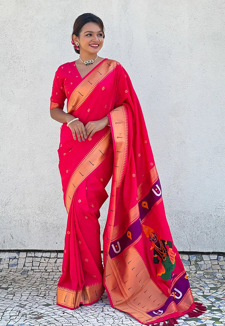 Soft Silk Saree | Wevon Paithani Vitthala Pallu Elegant Party Wear