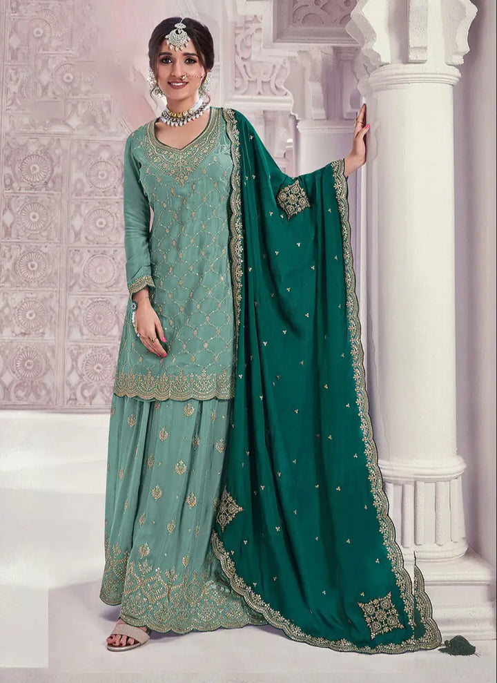 Premium Pink Sharara Suit | Heavy Designer Work Chinon Fabric