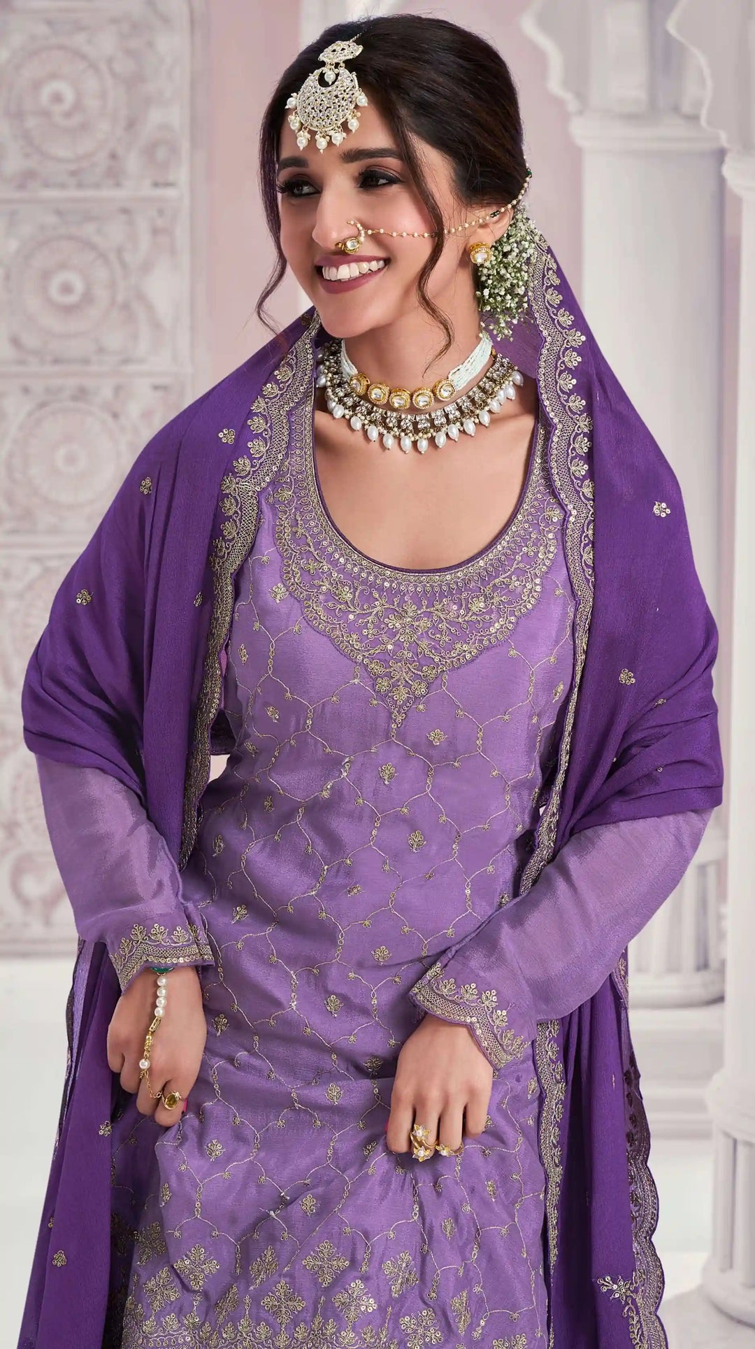 Premium Pink Sharara Suit | Heavy Designer Work Chinon Fabric